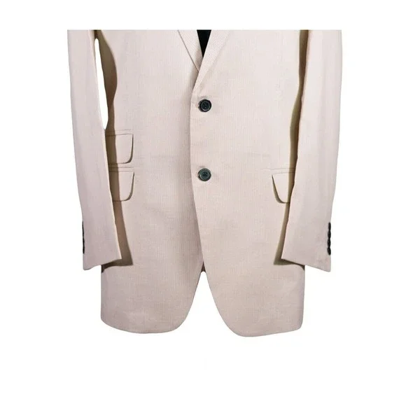 Mens Blazer Beige Striped Cotton Dress Formal Suit Jacket Wedding Sport Coat 44R